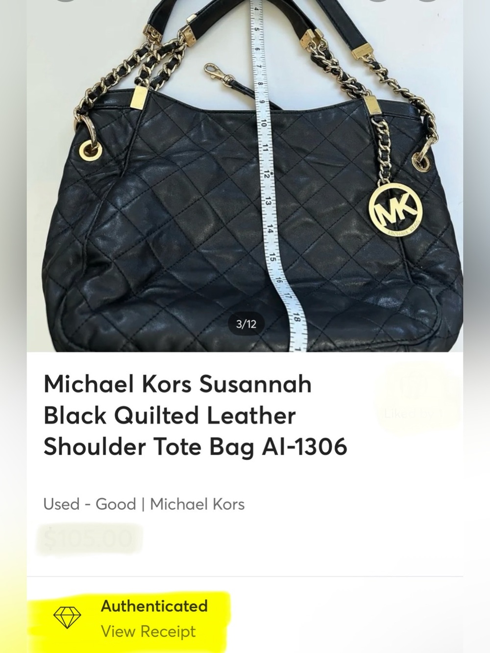 Michael Michael Kors Susannah Shoulder Tote Bag AI-1306 Quilted Leather - Picture 4 of 13